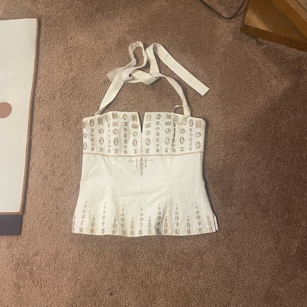 White Halter Top with Embellishments